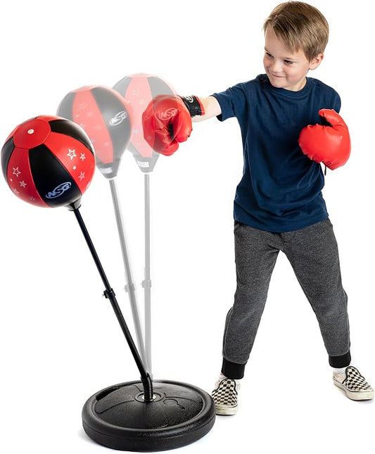 NSG Punching Bag for Kids & Boxing Gloves Set - Adjustable Freestanding Speed Bag with Spring-Loaded Stand, Junior Boxing Gloves & Hand Pump - Portable, Easy Assembly for Boys, Teens, Toddlers Ages 4+