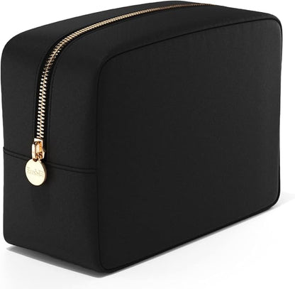Embla Makeup Bag Travel Cosmetics Pouch and Toiletry Bag, Nylon Zipper Pouch Purse, Cute Make Up Organizer Storage Tote for Women Girls, Waterproof Travel Skincare Case, Large Makeup Bags, Black Noir