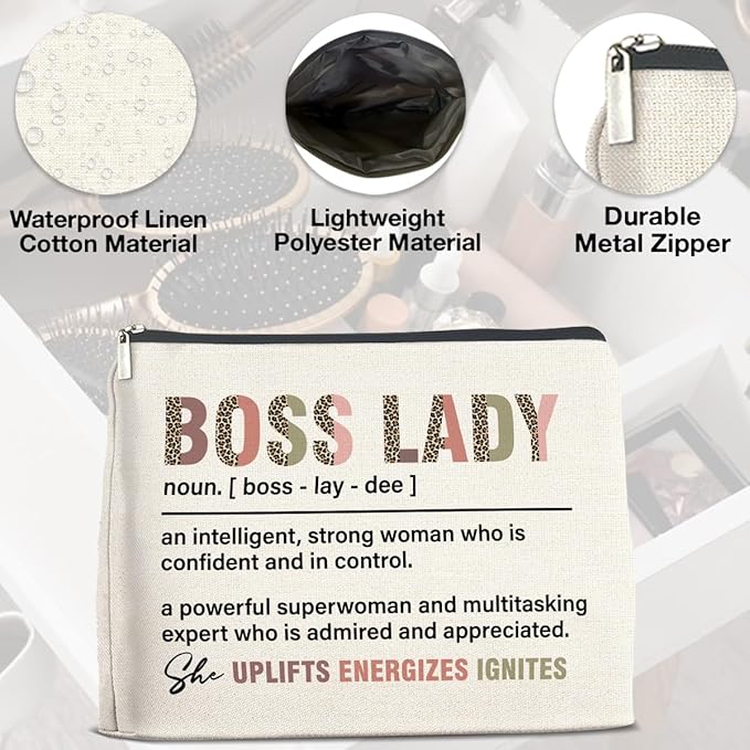 Makeup Bag - Boss Lady Appreciation Gift, Retirement Going Away Gift for Boss Lady - Cosmetic Bag Zipper Makeup Pouch