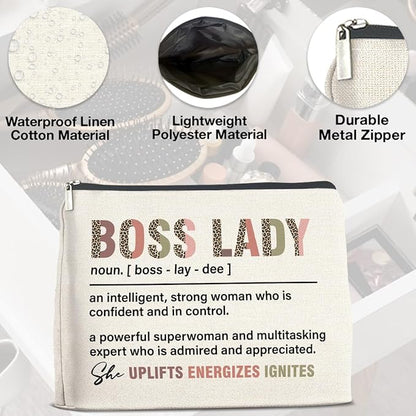 Makeup Bag - Boss Lady Appreciation Gift, Retirement Going Away Gift for Boss Lady - Cosmetic Bag Zipper Makeup Pouch