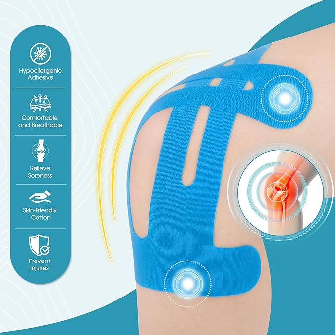 Kinesiology Tape for Knee 12 Pack, Precut Knee Tape for Muscle & Joints, Athletic Sports Tape for Knee Support, Latex Free and Water Resistant, Blue