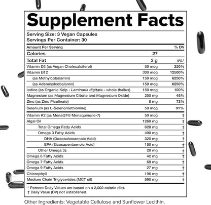 Complement Bundle- Vegan Multivitamin (90 Capsules) & Triple B12 Spray (60 Servings) - Complete Nutrition with Omega 3, Vitamins D3 K2, Zinc, Magnesium & Raspberry- Flavored B12 for Energy & Health