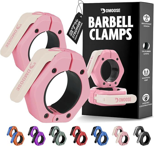 DMoose Fitness Barbell Clips 2" (Pair) - Quick Release Olympic Barbell Clamps & Collars with Anti Slip TPR Lining for Secure Weightlifting & Powerlifting - Weight Clips for Bars at Home or Gym