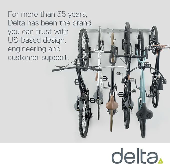 Garage Bike Rack Wall Mount Rail Rack by Delta Cycle - Bike Hangers for Garage - Bike Storage Rack for MTB, Road & Ebike - Holds up to 300 lbs - Fully Adjustable Staggered Hook Design