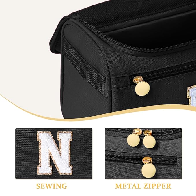 COSHAYSOO Nice Gifts for Wife Daughter Summer Bridal Shower Gift for Bride Bridesmaid, Large Toiletry Bags for Traveling Women Waterproof Travel Size Toiletries Items Black Letter N
