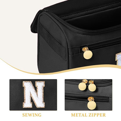 COSHAYSOO Nice Gifts for Wife Daughter Summer Bridal Shower Gift for Bride Bridesmaid, Large Toiletry Bags for Traveling Women Waterproof Travel Size Toiletries Items Black Letter N
