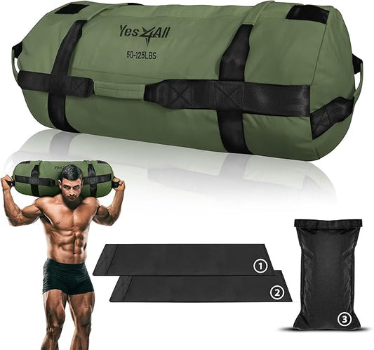 Yes4All Sandbags for Working Out, Adjustable Sand Bags for Weight Training with Handles, Multiple Colors & Sizes 5-200lbs