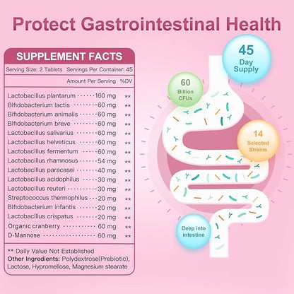 NATURE TARGET Probiotics-for-Women, Probiotics and Prebiotics, Cranberry and D-Mannose, 60-Billion-CFUs, Organic Probiotics for Digestive Health/Gut Health/Immune Booster, Women's Probiotics