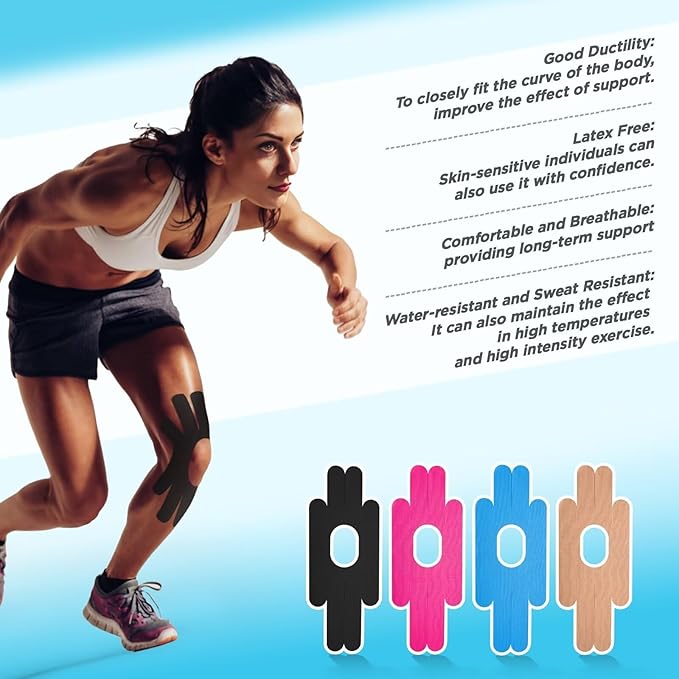 OK TAPE One-Structure K-Tape Patches | Precut for Knee Kinesiology Tape | Pain Relief and Accessories | 10 Pcs and Black