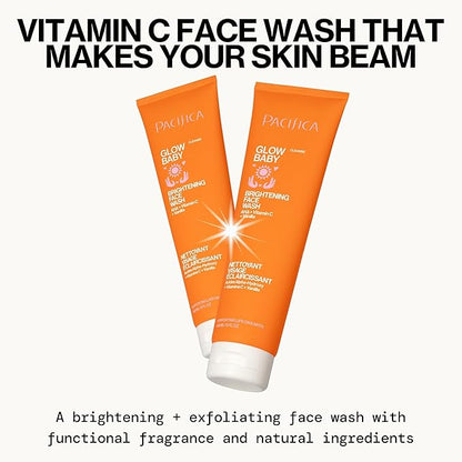 Pacifica Glow Baby Complete Skincare Set – 6 Piece Vitamin C Brightening Collection (Face Wash, Peel Pads, Booster Serum, Moisturizer, Eye Cream, Sheet Mask), 100% Vegan