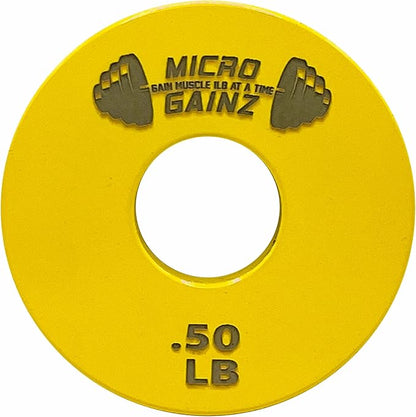 Micro Gainz Standard 1-Inch Center Hole Yellow .50LB Fractional Weight Plates 8 Piece Set- Designed for Standard 1-Inch Barbells and Dumbbells, Made in USA