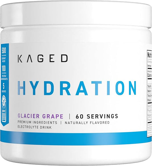 Kaged Electrolyte Hydration Powder | Hydracharge Glacier Grape | Sports Drink for Men and Women | Pre, Post, Intra Workout Supplement | 60 Servings
