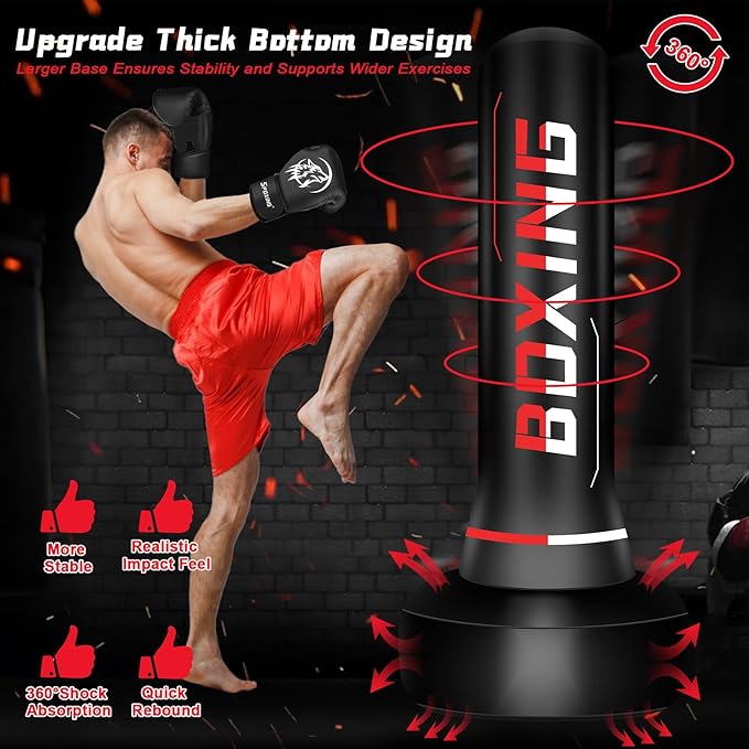 Freestanding Punching Bag for Adult Teens, 70" Heavy Punching Bag with Boxing Gloves and Electric Air Pump for Beginners Kickboxing Training MMA Muay Thai Fitness Office Home Gym