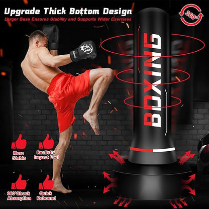 Freestanding Punching Bag for Adult Teens, 70" Heavy Punching Bag with Boxing Gloves and Electric Air Pump for Beginners Kickboxing Training MMA Muay Thai Fitness Office Home Gym
