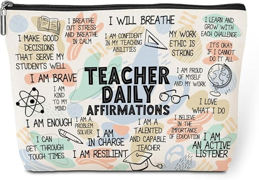 Daily Affirmations for Women Makeup Bag Teacher Gifts Teacher Appreciation Gifts Mental Health Gifts for Female Teacher Friend Counselor Coworker Birthday Friendship Graduation Travel Toiletry Bag