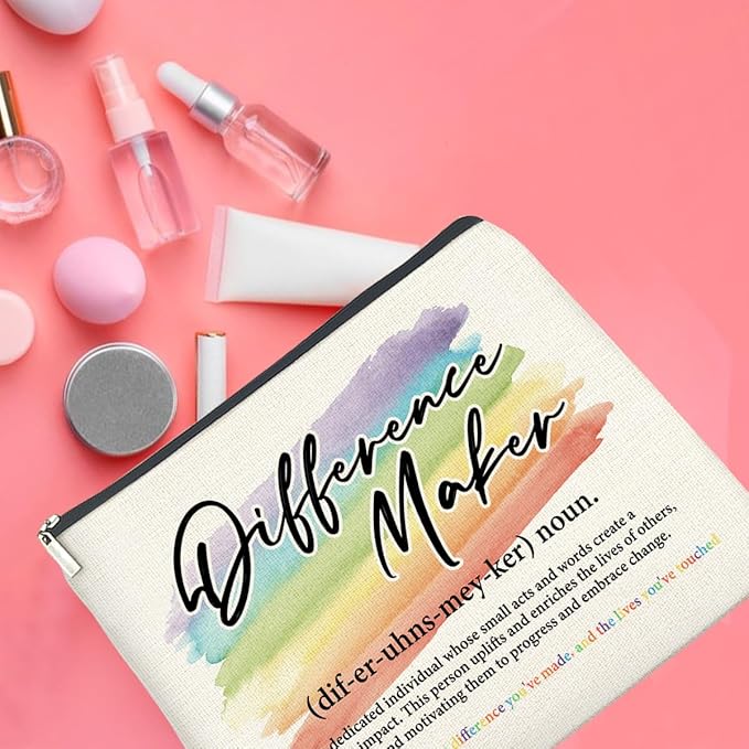 Difference Maker Makeup Bag Thank You Gifts for Mentor Leader Coach Boss Coworker, Difference Maker Gift Appreciation Cosmetic Bag Zipper Makeup Pouch