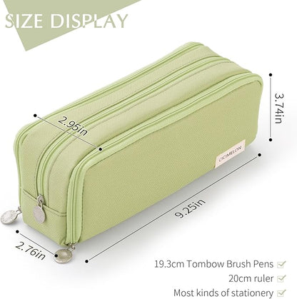 CICIMELON Large Capacity Pencil Case 3 Compartment Pouch Pen Bag for School Teen Girl Boy Men Women (Green)