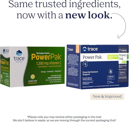 Trace Minerals | Power Pak Electrolyte Powder Packets | 1200 mg Vitamin C, Zinc, Magnesium | Boost Immunity, Hydration and Natural Energy | Lemon Lime | 30 Packets