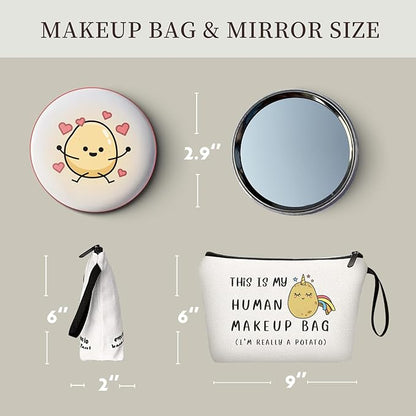 Potato Funny Birthday Gifts Ideas for Friend Girl Teen Women Sister Daughter Makeup Bag with Mirror Unique Christmas