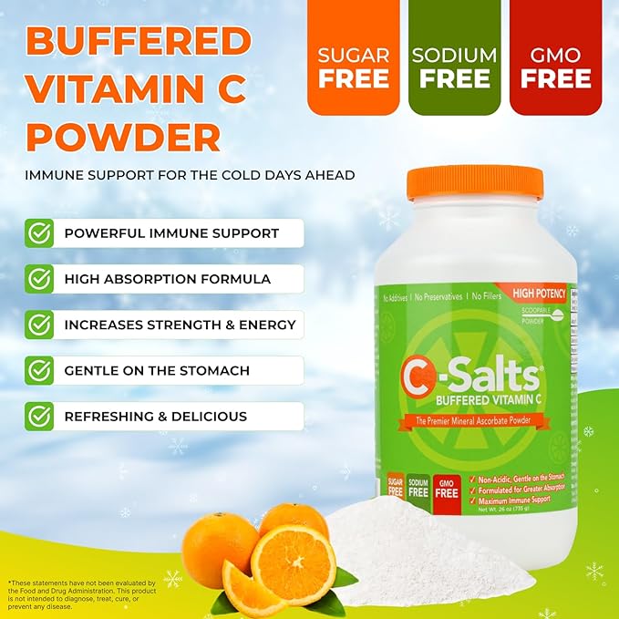 4000mg Vitamin C Powder Supplement - 100% Pure Buffered Powdered Drink with Ascorbate C - Potent Immune Support, Stomach-Friendly Absorption, Organic, Vegan, Sodium & Sugar-Free, Original 26oz