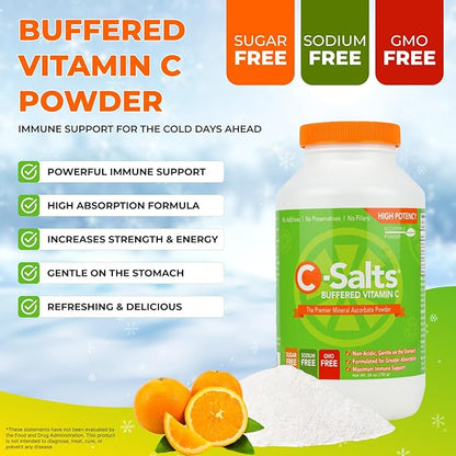 4000mg Vitamin C Powder Supplement - 100% Pure Buffered Powdered Drink with Ascorbate C - Potent Immune Support, Stomach-Friendly Absorption, Organic, Vegan, Sodium & Sugar-Free, Original 26oz