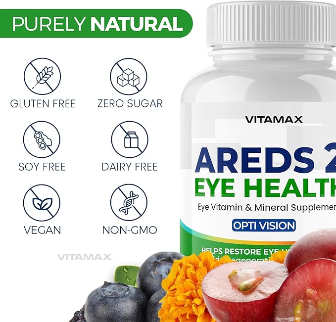 AREDS 2 Eye Vitamins - Lutein, Zeaxanthin, Bilberry, Astaxanthin Mineral Vision Supplement - Supports Eye Strain, Dry Eyes, Pressure, and Vision Health - Made in USA (60ct (Pack of 1))