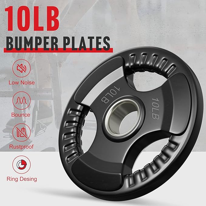 Holleyweb Weight Plates Olympic Rubber Grip Plates 2-Inch