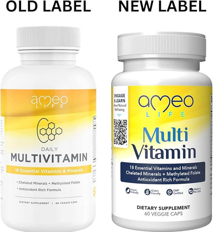 Chelated Daily Multivitamins for Adult Men and Women - Multi Vitamin Supplement with Zinc, Biotin, Iodine, Chromium, Manganese and Vitamins A, B6, B12, C, D and E - 60 Capsules