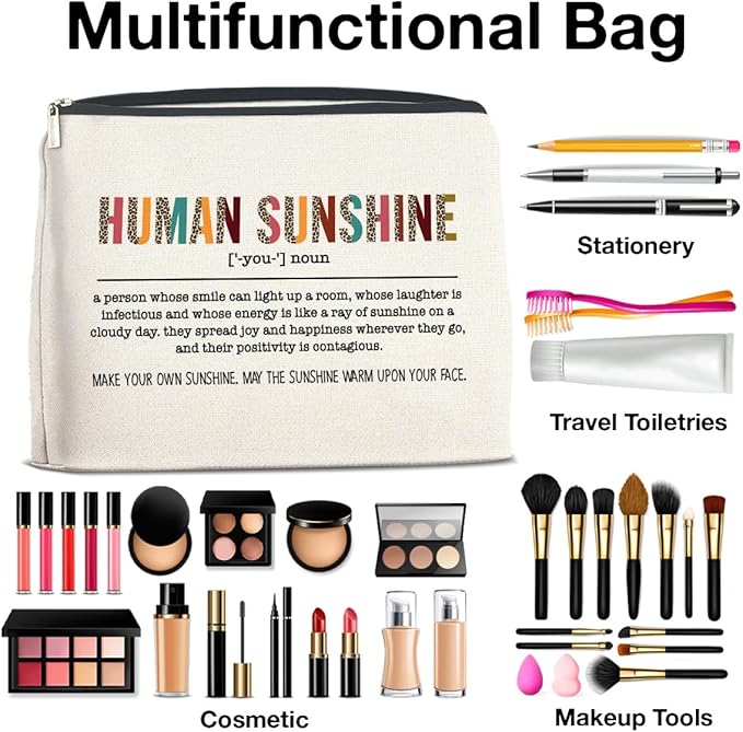 Thank You Gifts for Women Human Sunshine Makeup Bag, Appreciation Gifts for Coworkers Leader Boss Nurse Teacher Friends Cosmetic Bag Zipper Makeup Pouch