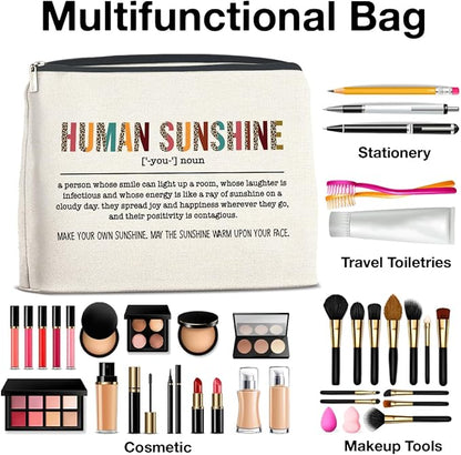 Thank You Gifts for Women Human Sunshine Makeup Bag, Appreciation Gifts for Coworkers Leader Boss Nurse Teacher Friends Cosmetic Bag Zipper Makeup Pouch