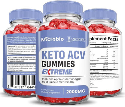 2 Pack Microbio Keto ACV Gummies Extreme 2000MG Micro Bio Keto Gummies Apple Cider Vinegar Formulated with Pomegranate Beet Juice Powder B12 Vegan Non GMO 120 Gummys