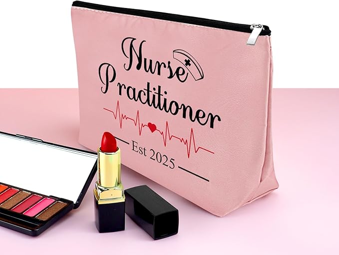 Mxrymvu New Nurse Practitioner Gifts Cosmetic Bag New Nurse Graduation Gifts for Nursing NP Makeup Bag NP Est 2025 Nurse Gifts Nursing Graduate Gifts Nursing Gifts Travel Pouch（Pink）