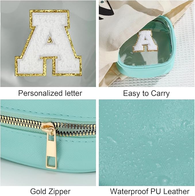 YOOLIFE Initial Makeup Bag Travel Toiletry Bag, Clear Makeup Bag Preppy Cosmetic Bags Organizer Travel Essentials Gifts for Women Teen Girlfriend Teacher Mom Birthday Gifts Makeup Pouch Mini Blue S