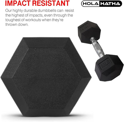 HolaHatha Hexagonal Dumbbell Free Hand Weight Set w/Rack