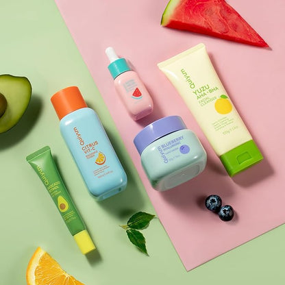 Fruit Skin Care for Teens, 5 Daily Routine Beauty Skin Care Sets - Exfoliation, Smooth, Clean, Oil Control, Firm, Hydrate, Glow Up, Skincare Gift Set for Girls Women, Travel Set, for All Skin