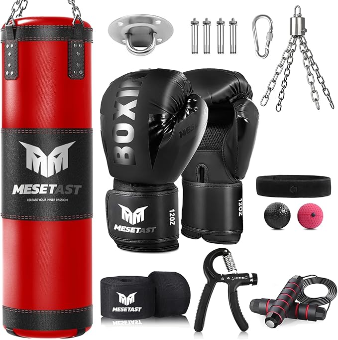 Punching Bag for Adults, 4ft Heavy Boxing Bag Set with 12 OZ Gloves for MMA Karate Kickboxing Boxing - Unfilled