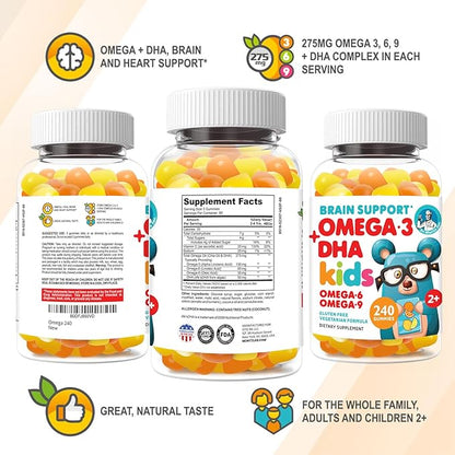 DR. MORITZ Omega 3 Kids Gummies - Vegan DHA Kids Omega 3 Gummies with Omega 3 6 9 - Omega 3 Gummies for Kids, No Fish Oil - Kids Omega 3 Supplement (240 Count)