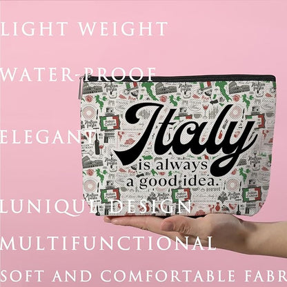 ZHAMEN Italy Travel Essentials Makeup Bag Italian Gifts Italy Decor Makeup Pouch Gifts for Travelers Travel Bag for Toiletries Honeymoon Gifts for Women Friends Coworkers Cosmetic Travel Bag
