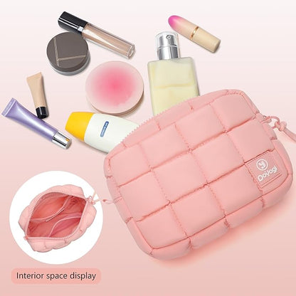Quilted Cosmetic Bag, Puffer Makeup Bags, Crossbody Purses for women,Cute Travel Toiletry Bag for Women (Pink)