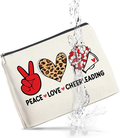Cheerleading Gifts Makeup Bag Funny Team Gifts for Women Friends Girl Cosmetic Bag Peace Love Zipper Makeup Pouch Gift