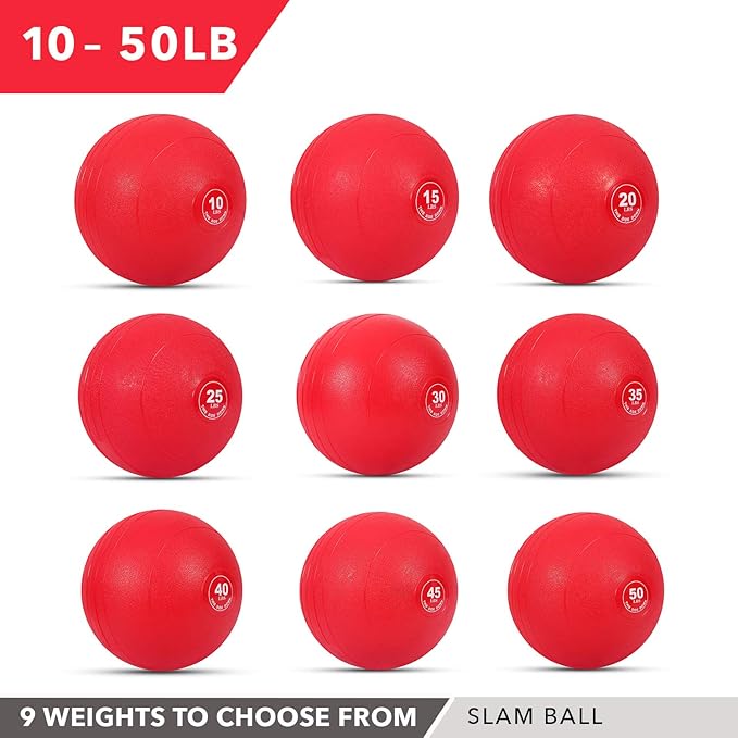 Weighted Slam Ball by Day 1 Fitness – 15 lbs RED - No Bounce Medicine Ball - Gym Equipment Accessories for High Intensity Exercise, Functional Strength Training, Cardio