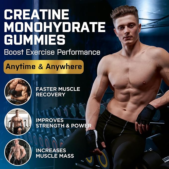 Creatine Monohydrate Gummies for Men & Women, Creatine Pre Workout Gummies with Taurine&B6, Chewable Creatine Monohydrate Gummies 5g, Increase Strength, Energy, Endurance, Muscle, Vegan, Organic