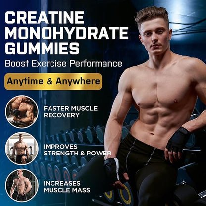 Creatine Monohydrate Gummies for Men & Women, Creatine Pre Workout Gummies with Taurine&B6, Chewable Creatine Monohydrate Gummies 5g, Increase Strength, Energy, Endurance, Muscle, Vegan, Organic