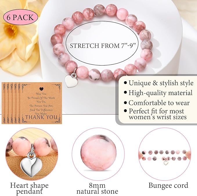 Tondiamo 6 Sets Thank You Gifts for Coworker Include 6 Natural Stone Bracelets 6 Cards 6 Canvas Makeup Bags May You Be Proud of the Work Employee Volunteer Nurse Week Appreciation