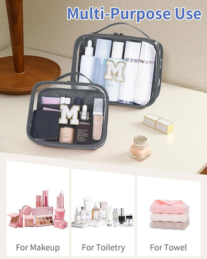 Wandering Nature Clear Makeup Bags 2 Pack Personalized Initial Makeup Pouch Preppy Small Cosmetic Pouch Organizer Travel Toiletry Bag, Birthday Gifts for Girlfriend Women