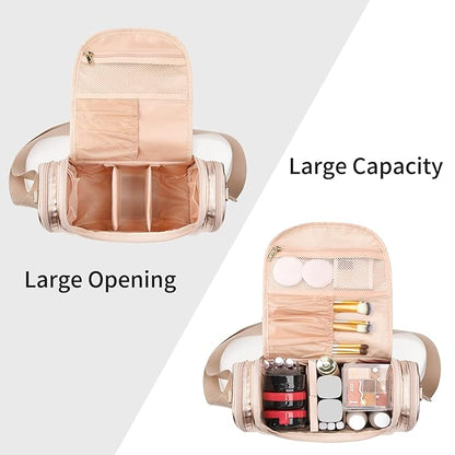 Ethereal Large Makeup Bag, Rose Gold Travel Makeup Bag with Shoulder Strap Toiletry Bag for Women Waterproof Cosmetic Travel Bag