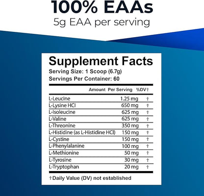 Ultimate 100% Essential Amino Acids Powder [Citrus Flavor, 60 (5g) Servings] BCAA Plus L-Lysine, L-Threonine, L-Phenylalanine, L-Methionine, L-Histidine & L-Tryptophan Nutritional Supplement