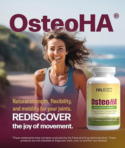 IVL OsteoHA Joint Health Formula - Joint Health Support Supplements - with Hyaluronic Acid - Flexibility, Mobility, Lifestyle - with Boswellia, Vitamin C (120 Vegetable Capsules)