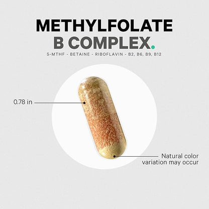 Codeage Methylfolate B Complex Supplements - 5 MTHF, Methylcobalamin 1000mcg Methylated Vitamin B12, Riboflavin, Betaine, Vitamins B6, Methylation Cycle MTHFR - 2 Months - 120 Capsules