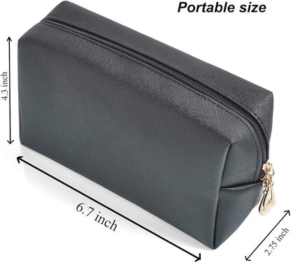 PU Leather Cosmetic Bag for Women Minimalism Makeup Bag for Daily Use Portable Storage Purse Small Neat Cosmetic Pouch Water-resistant Toiletry Bag for Travel(Black)